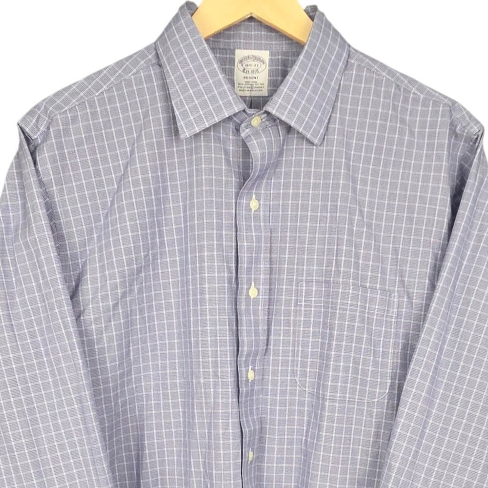 Brooks Brothers Button Down Shirt Mens 16.5-33 Blue Regent Glen Plaid Non-Iron